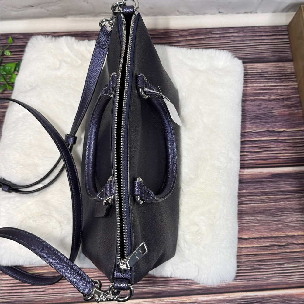 NWT COACH Navy Dark Blue logo print Sadie Satchel, Wristlet, Dust bag BUNDLE. - Picture 13 of 16